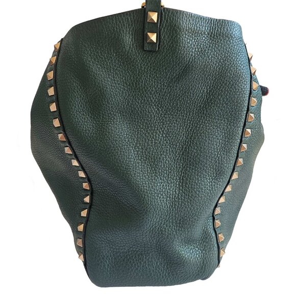 VALENTINO GREEN/BLACK REVERSIBLE ROCKSTUD LEATHER TOTE - Picture 4 of 16